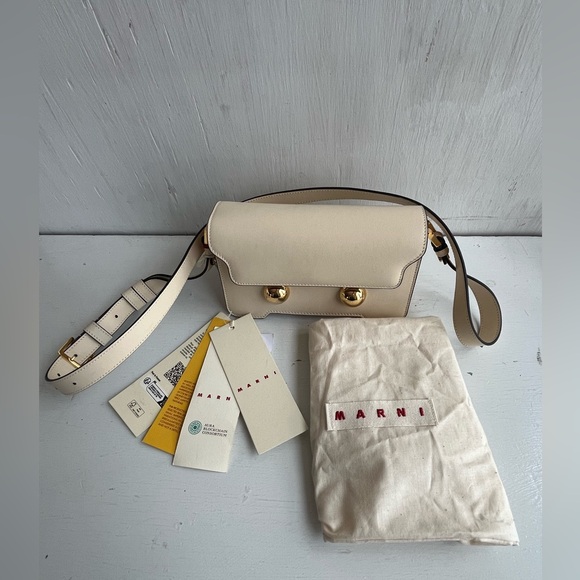 MARNI Mini Trunkaroo Leather Shoulder Bag- Off White - Picture 14 of 14